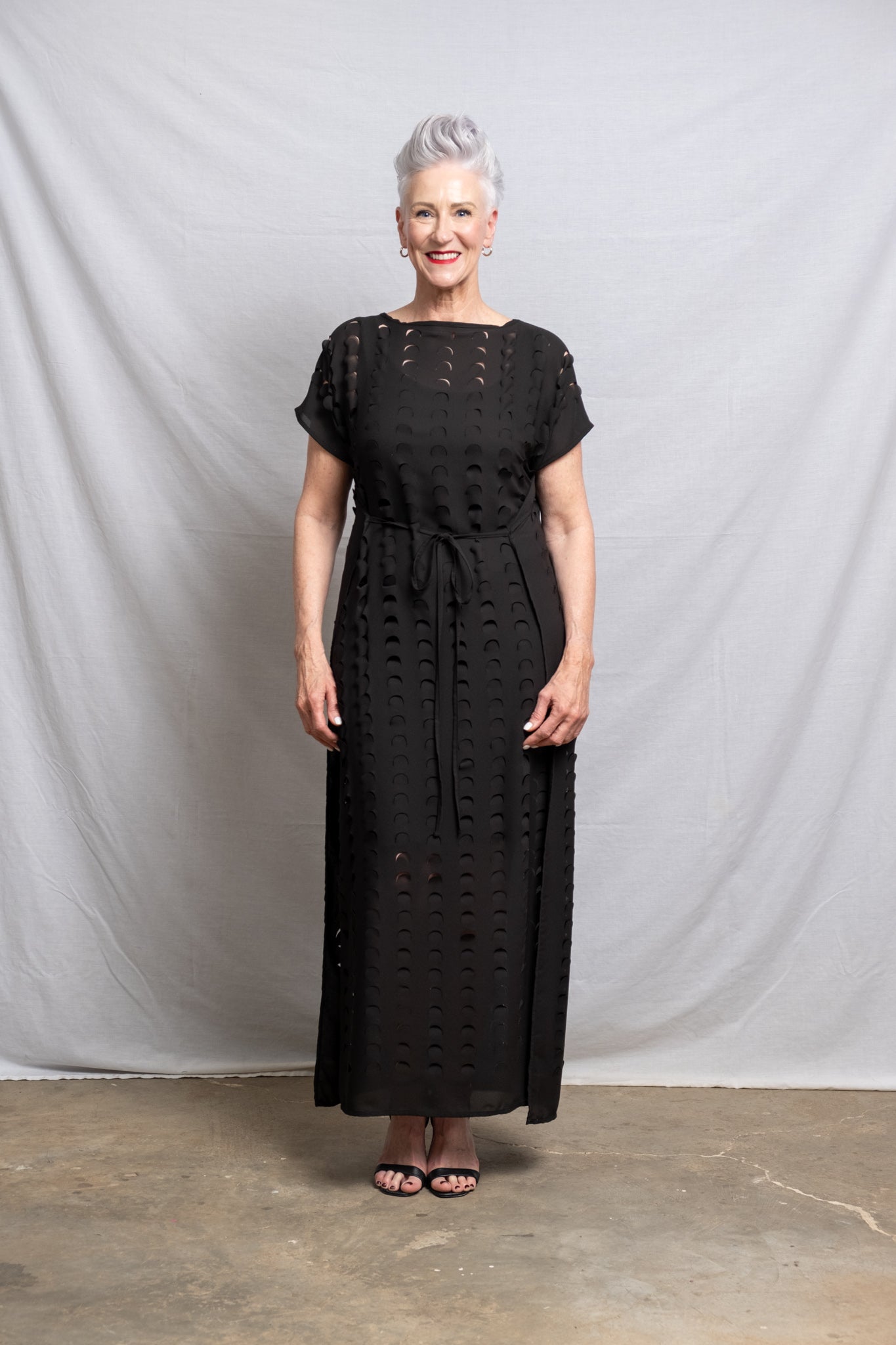 Laser Cut Apron Dress - Black