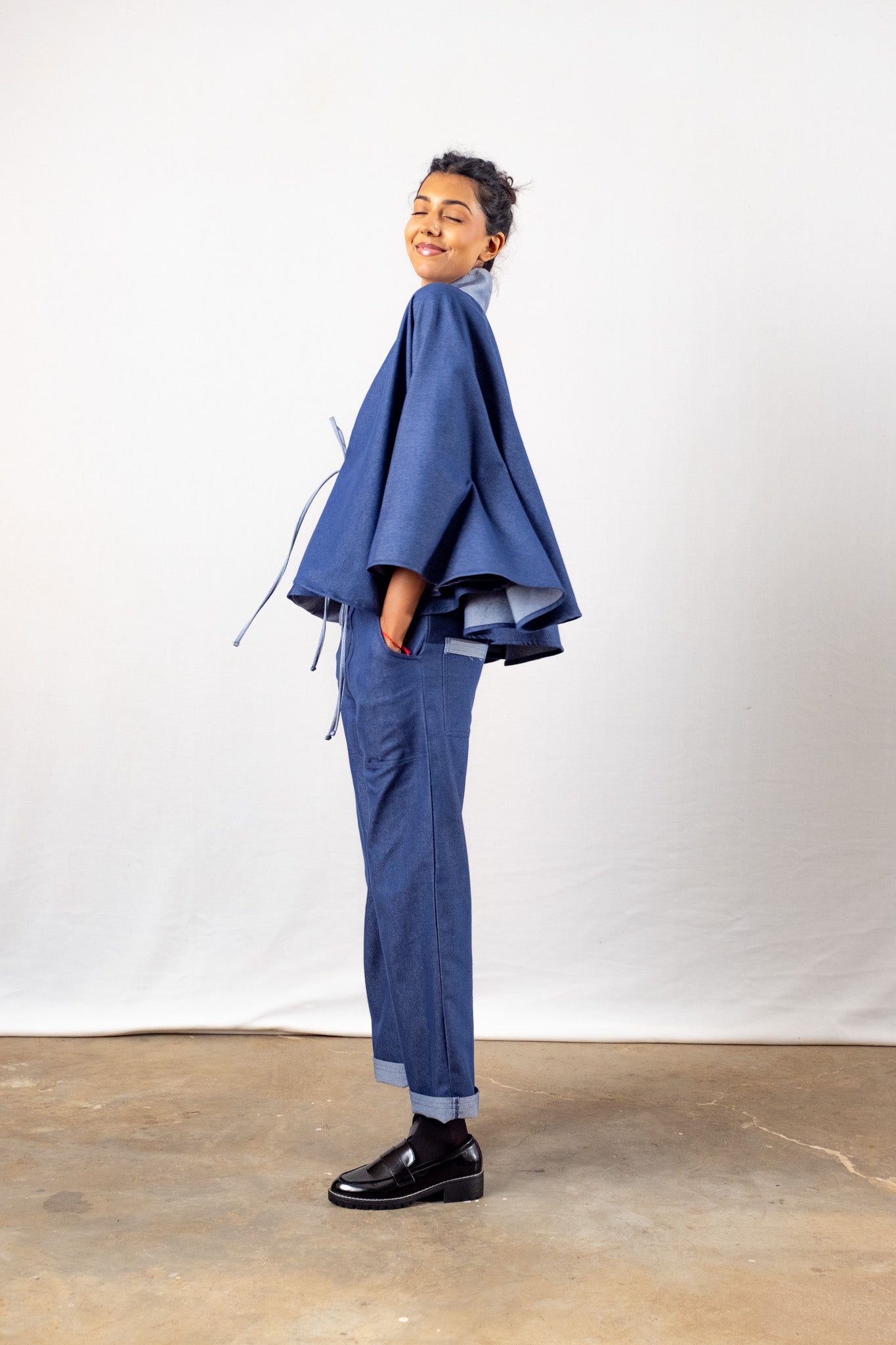 Cropped Cape Top | Denim