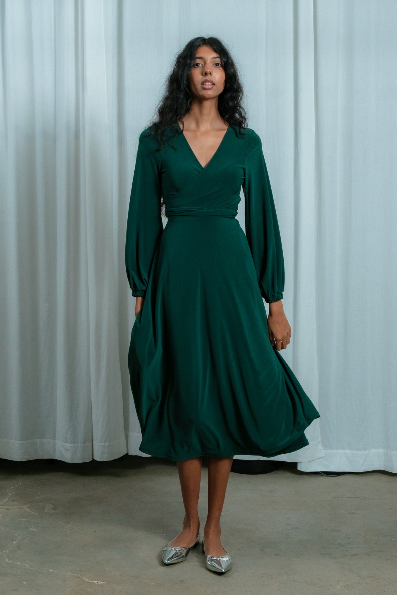 Winter Midi Wrap Dress | Forest Green 36 Winter Midi Wrap Dress | Forest Green 36