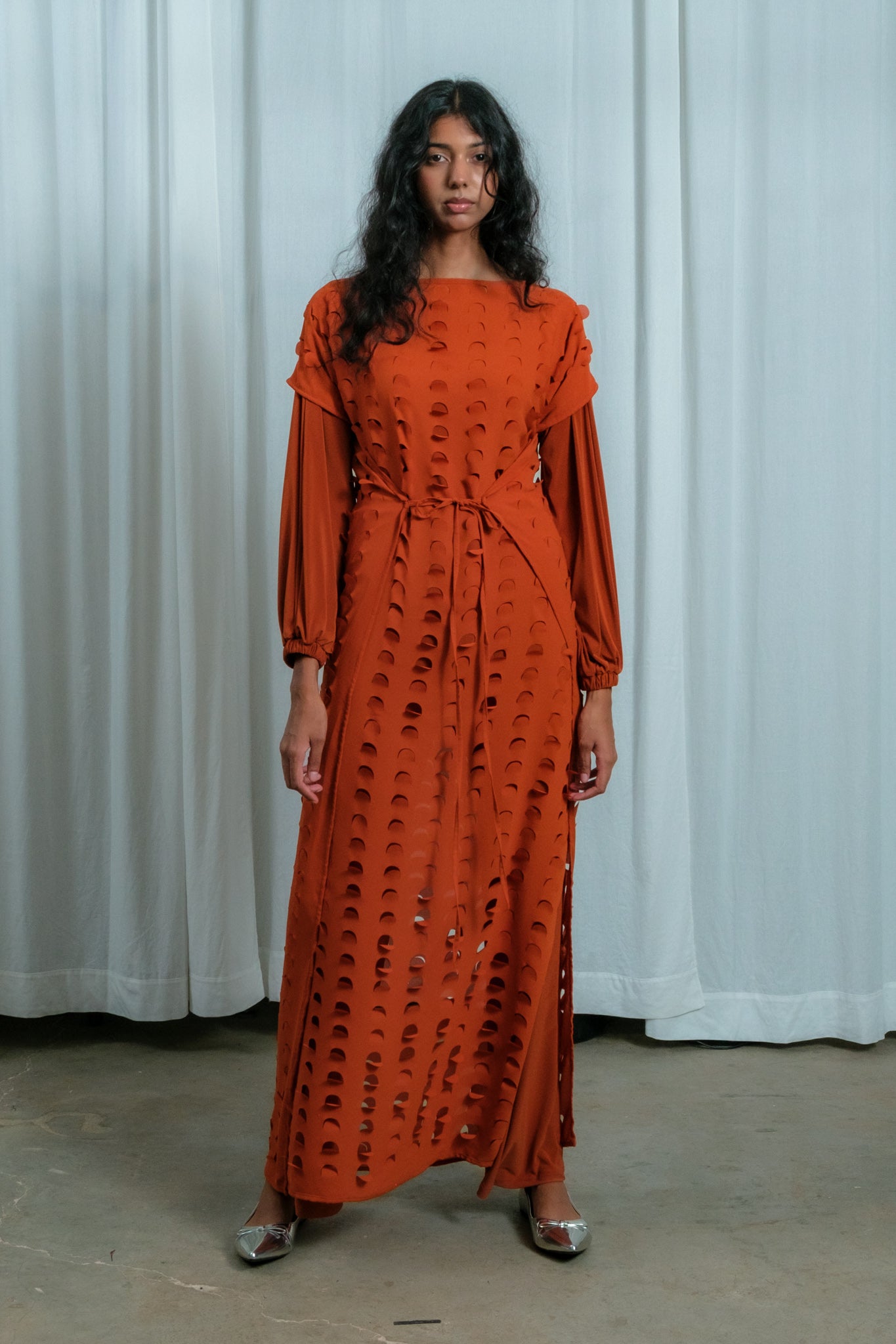 Laser Cut Maxi Dress | Rust