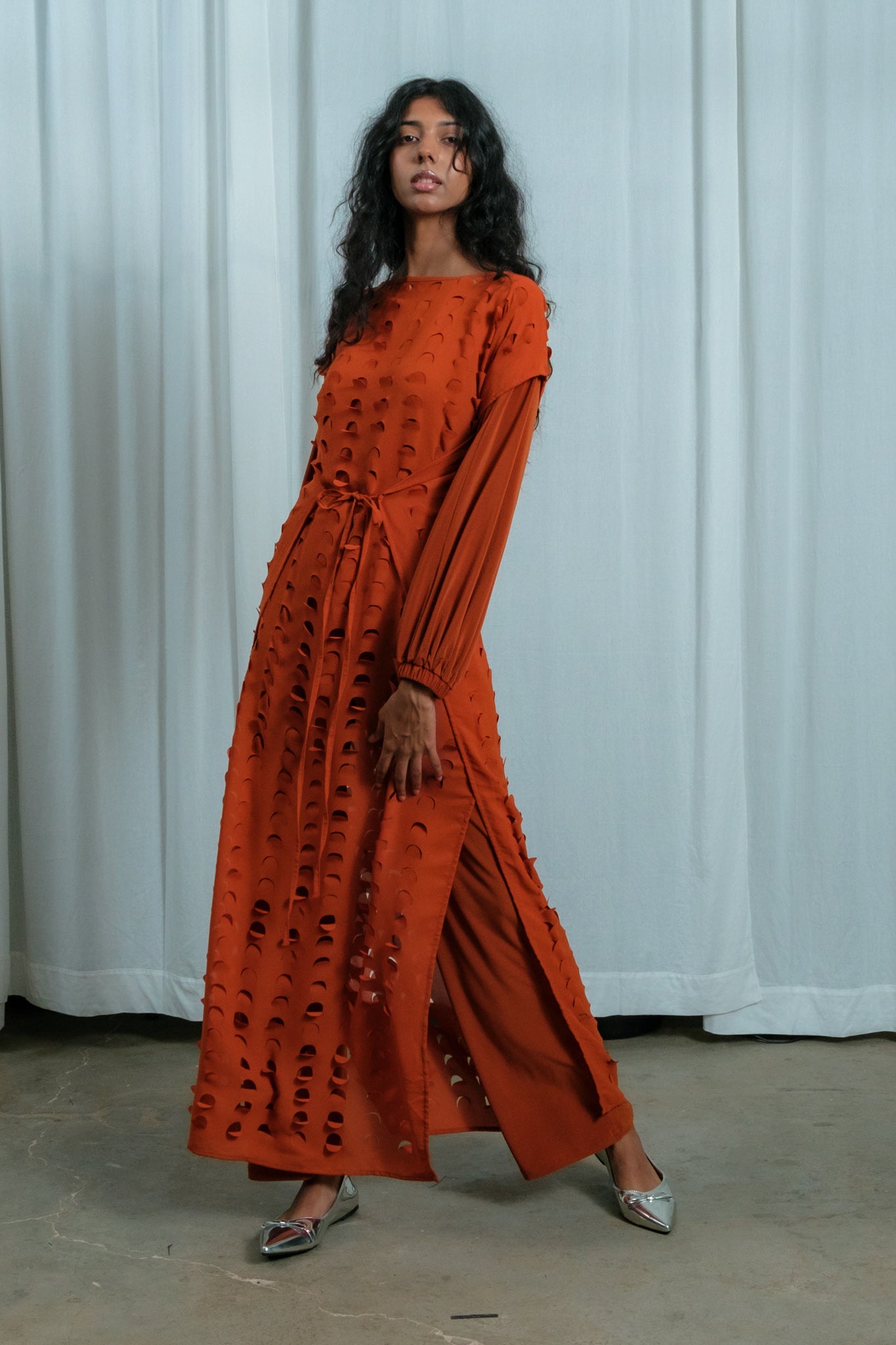 Laser Cut Maxi Dress | Rust
