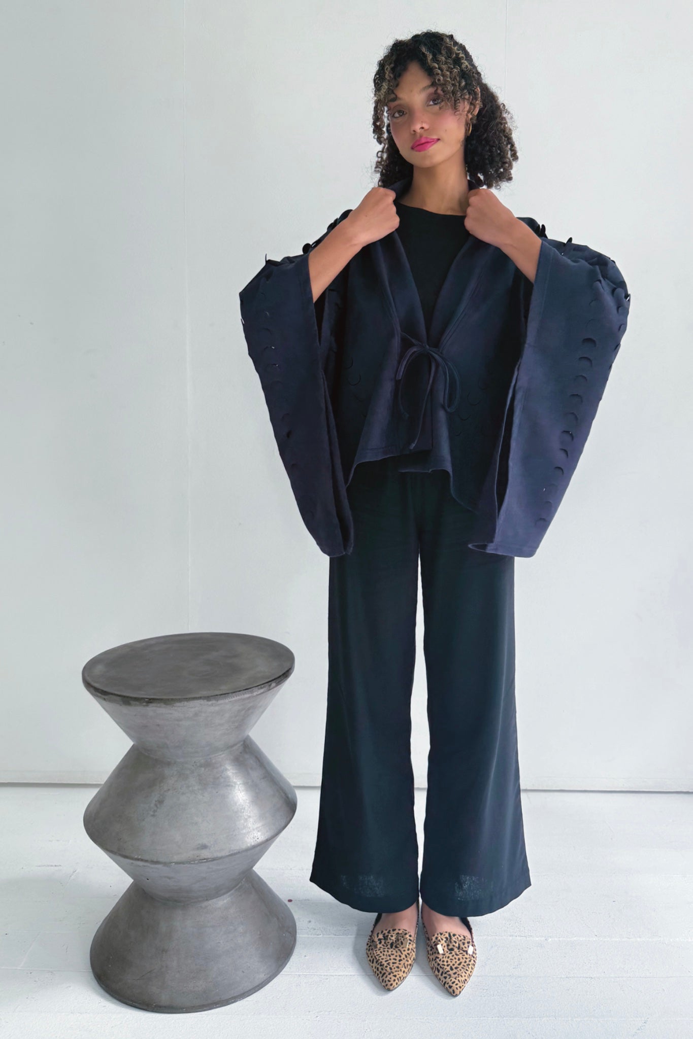Kiko Laser Cut Cropped Cape | Navy