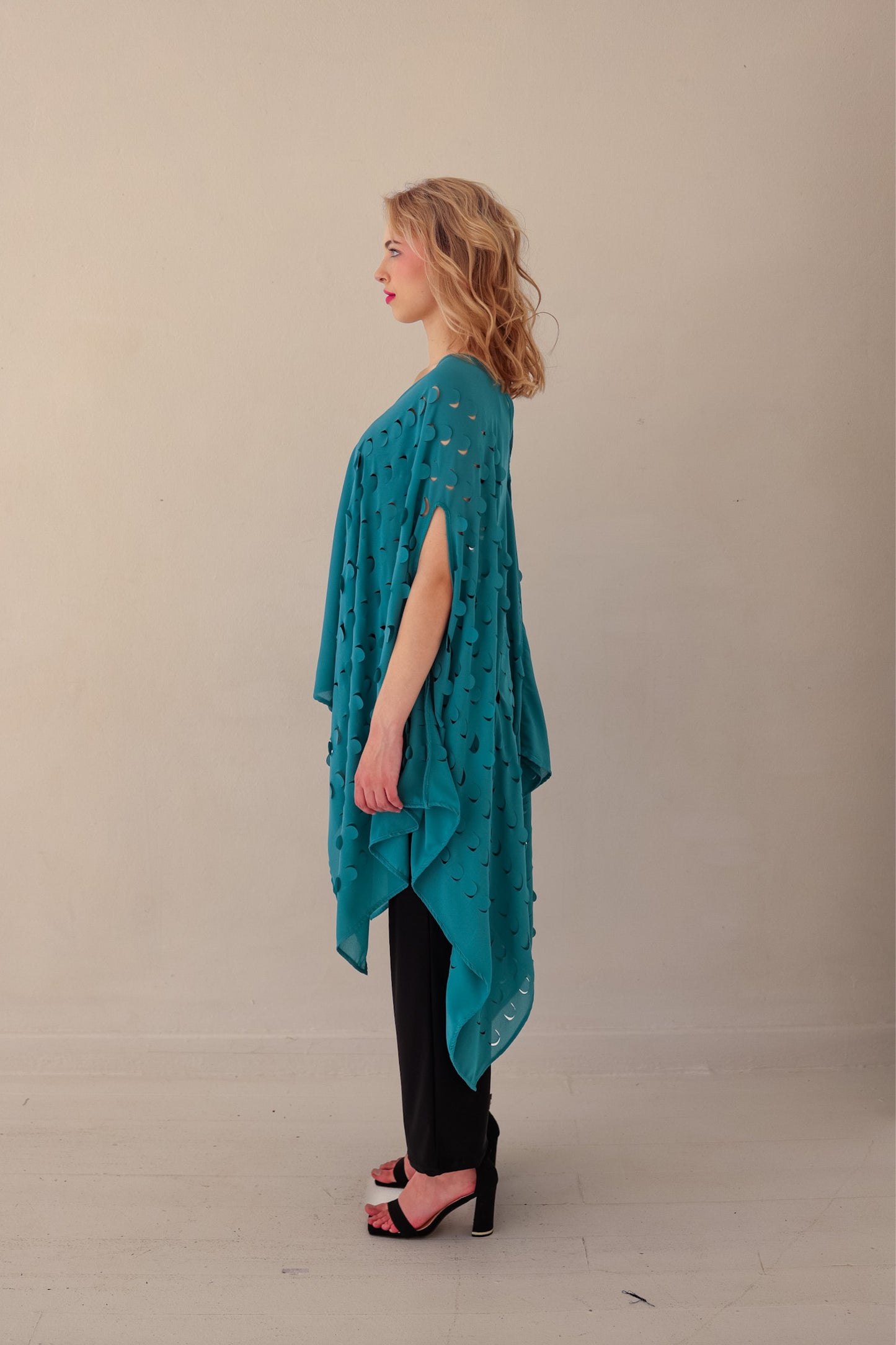Laser Cut Drape Top | Pacific Green