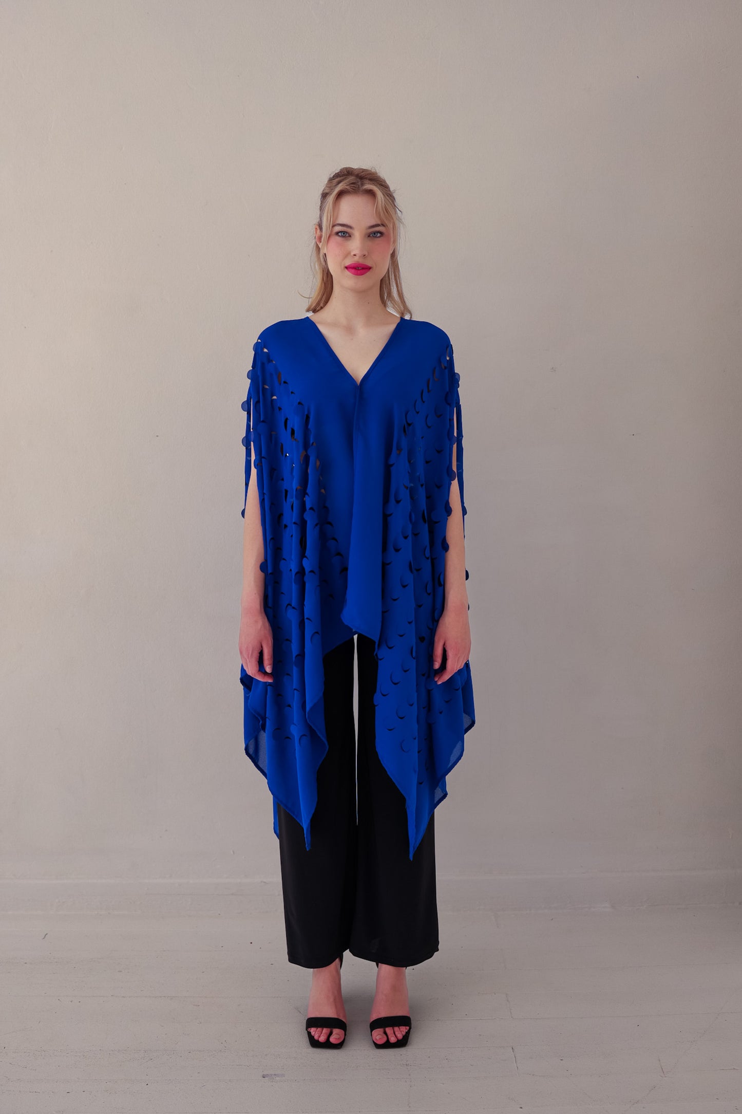 Laser Cut Drape Top | Cobalt