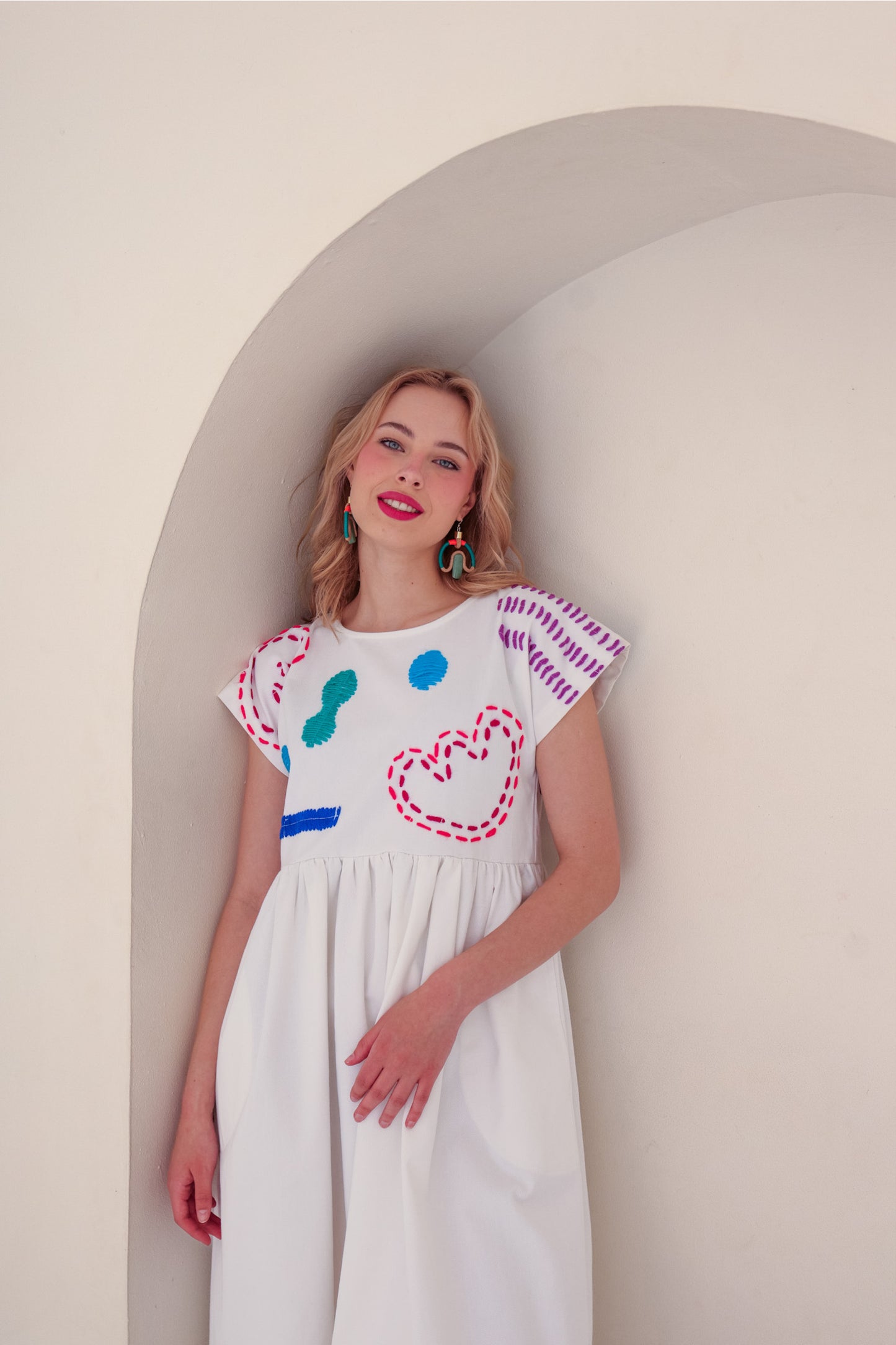 Doodle Embroidery Dress | White