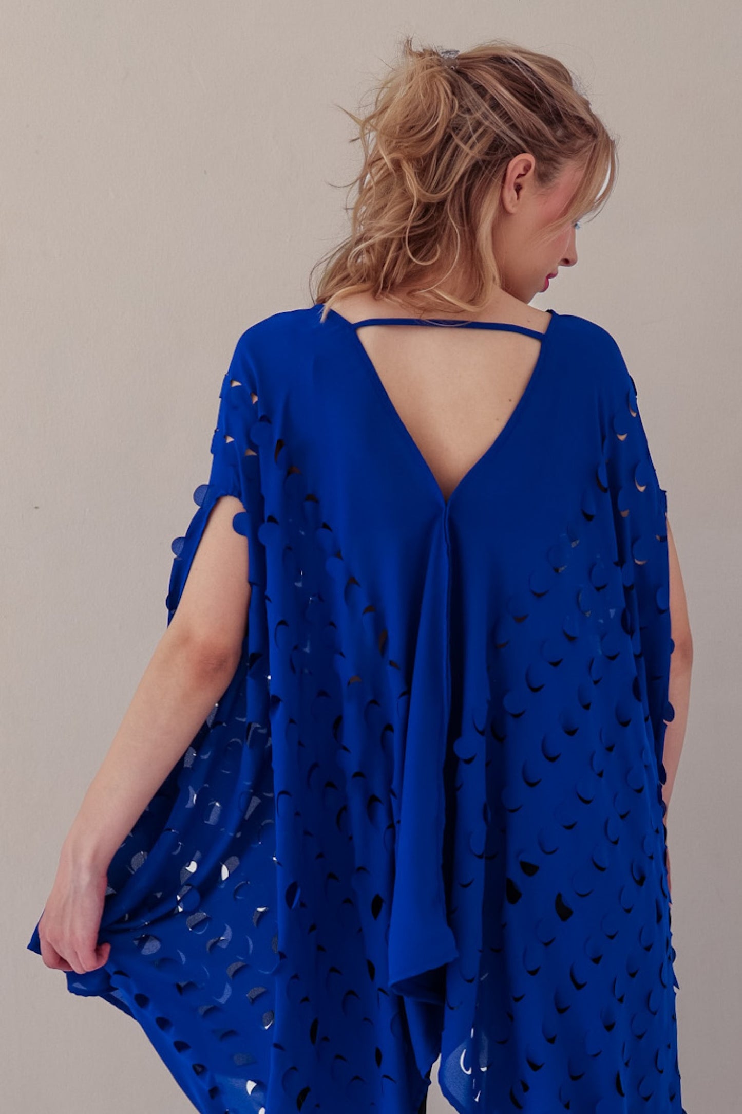 Laser Cut Drape Top | Cobalt