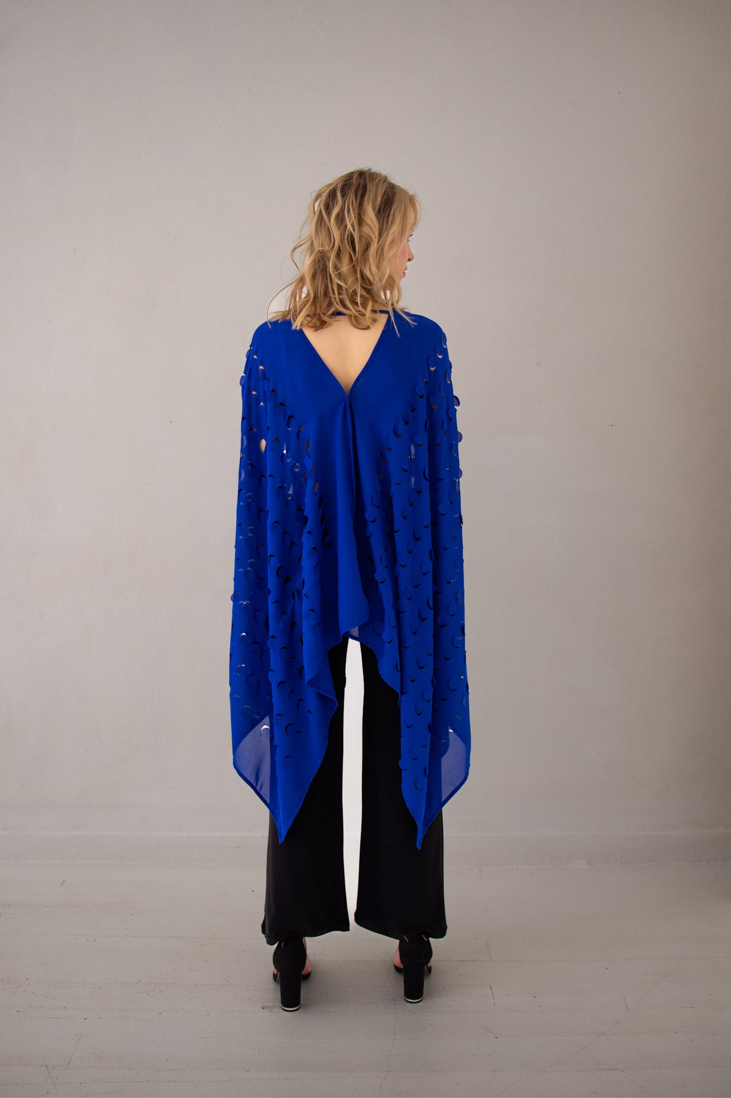 Laser Cut Drape Top | Cobalt