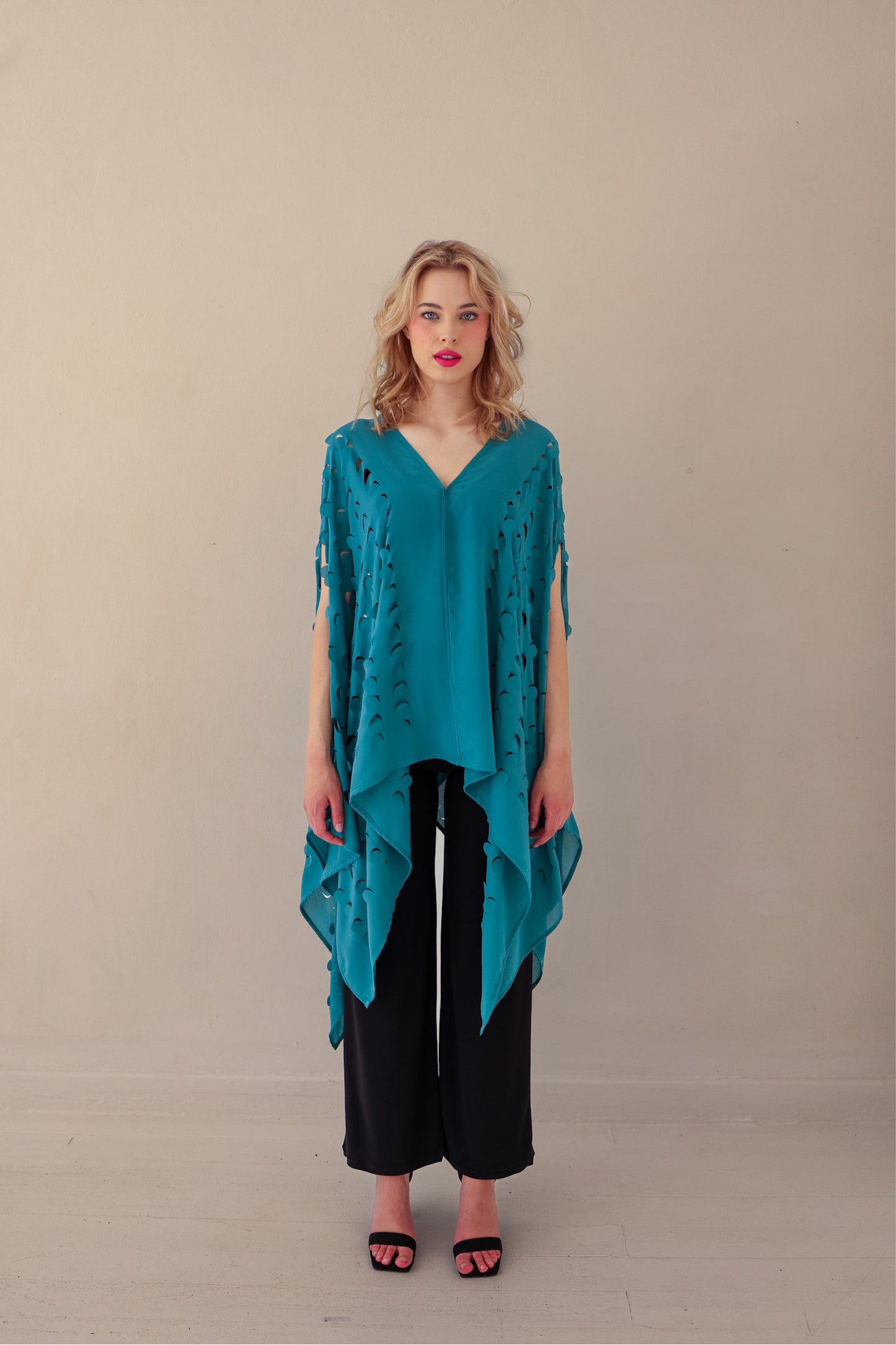 Laser Cut Drape Top | Pacific Green