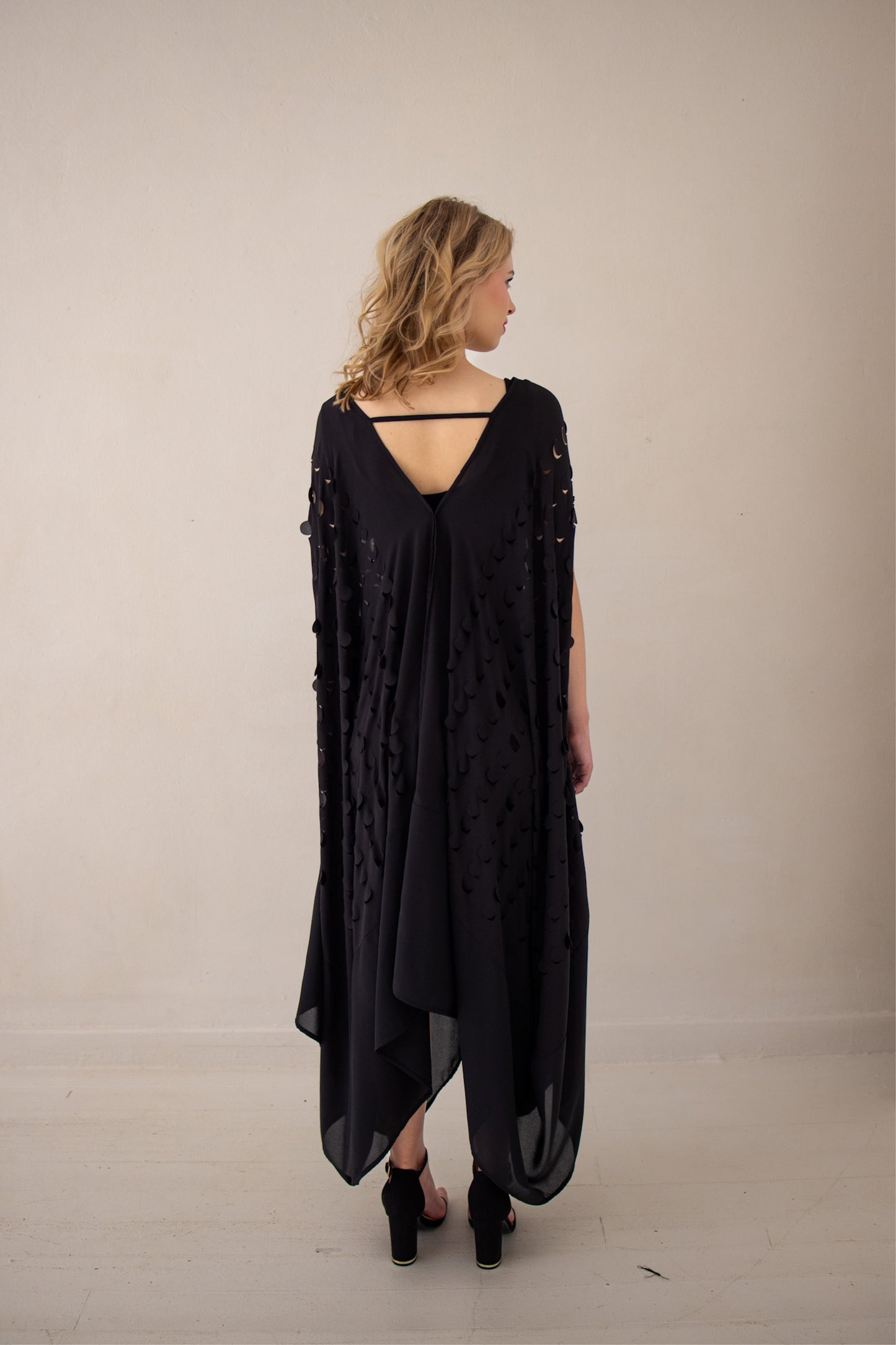 Laser Cut Drape Dress | Black