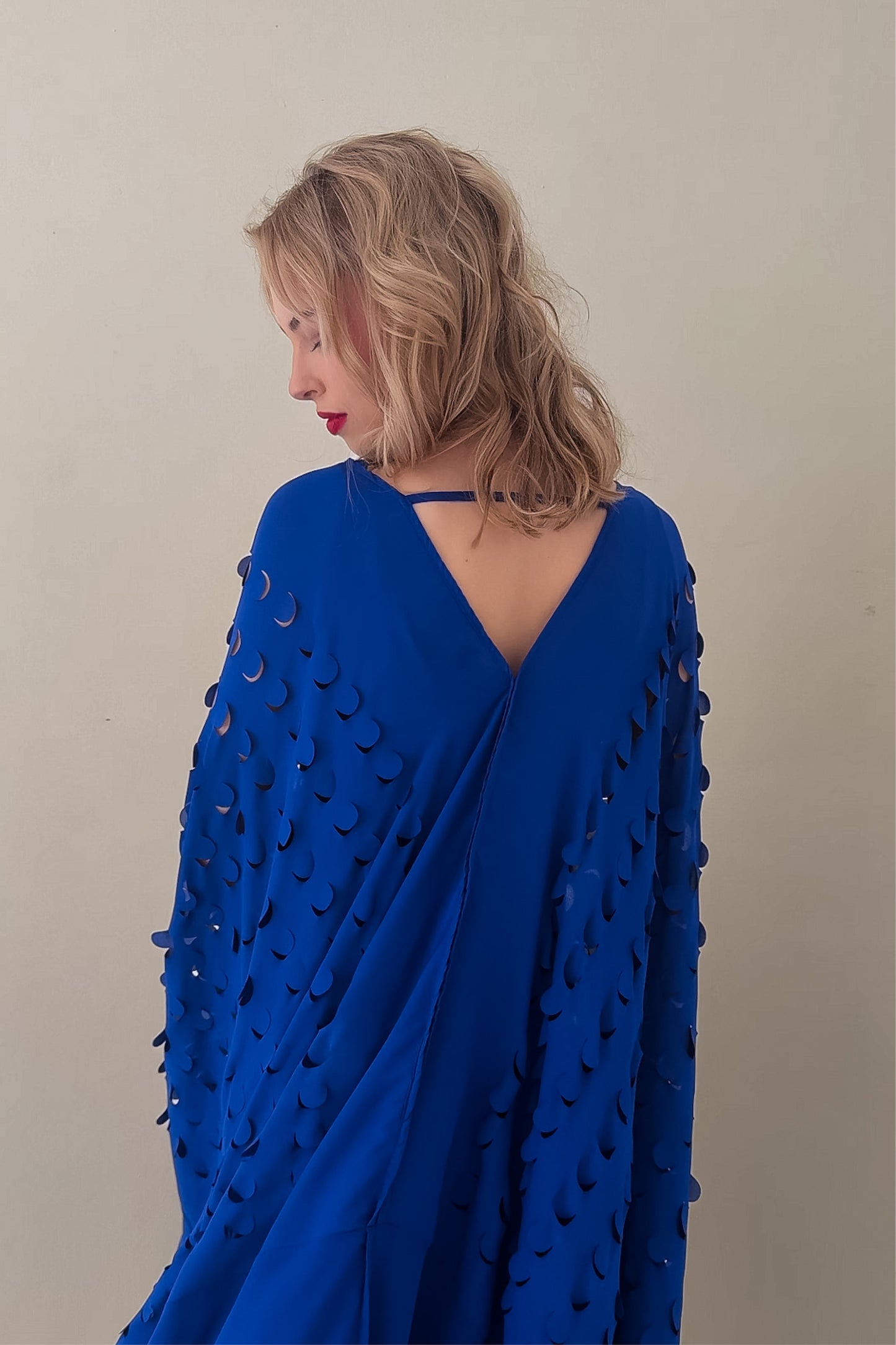 Laser Cut Drape Dress | Cobalt