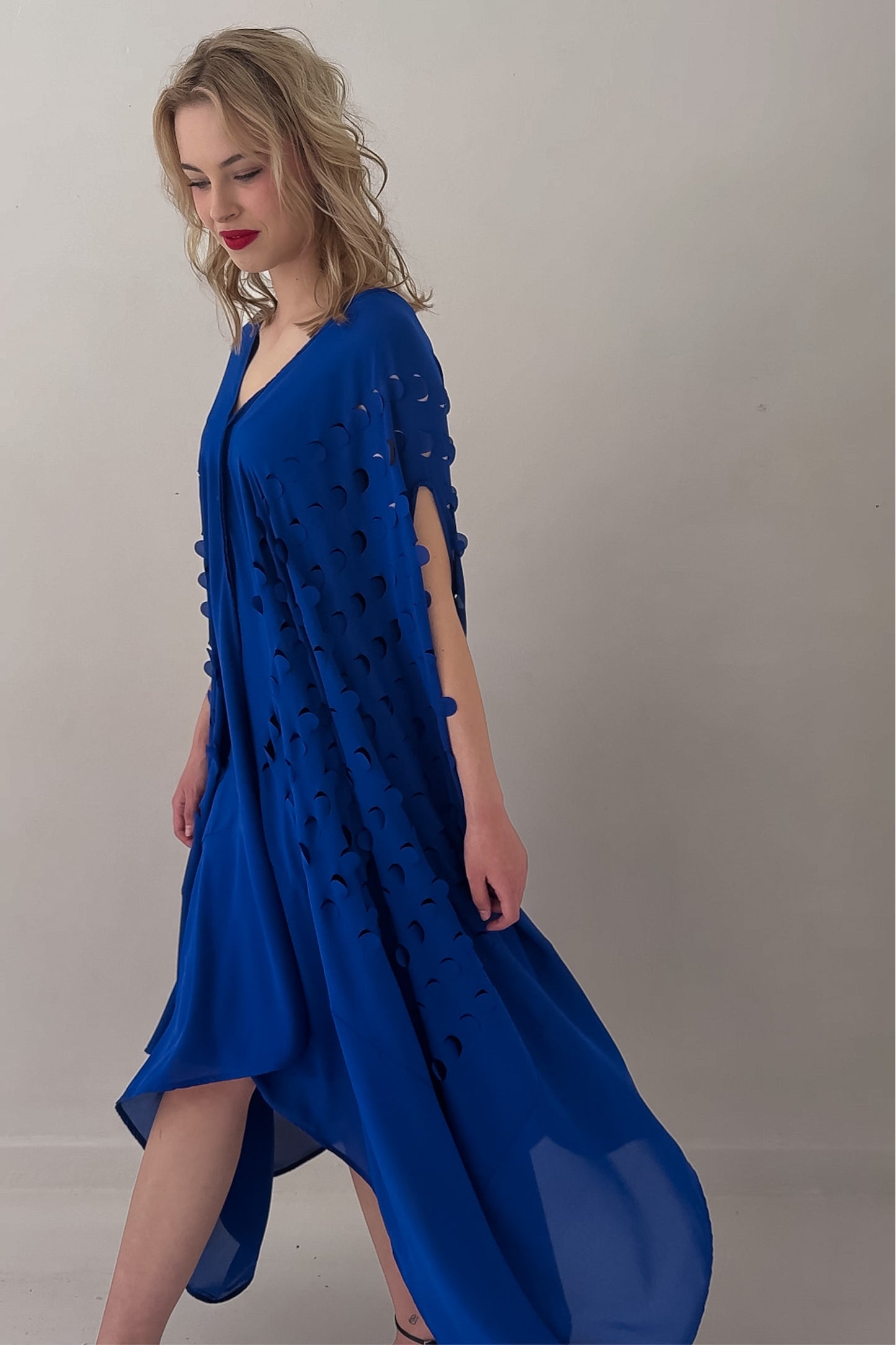 Laser Cut Drape Dress | Cobalt