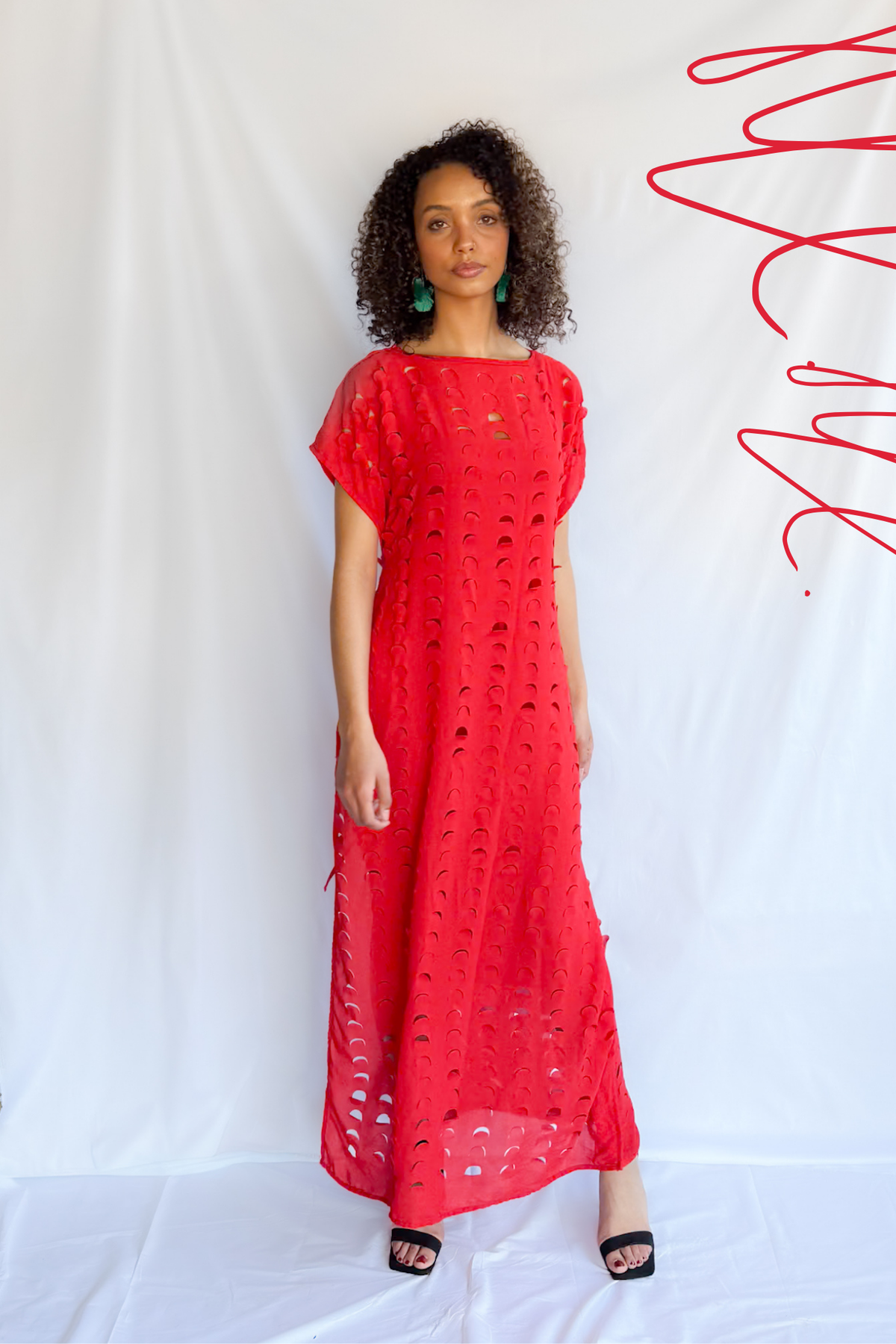 LASER CUT MAXI DRESS | RED