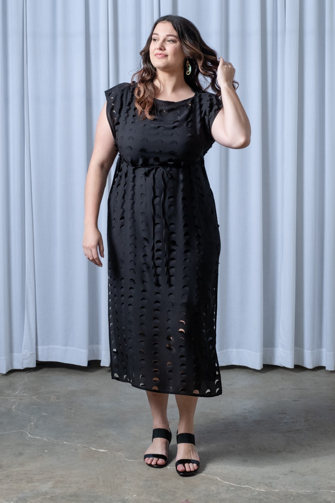Laser Cut Apron Dress - Black