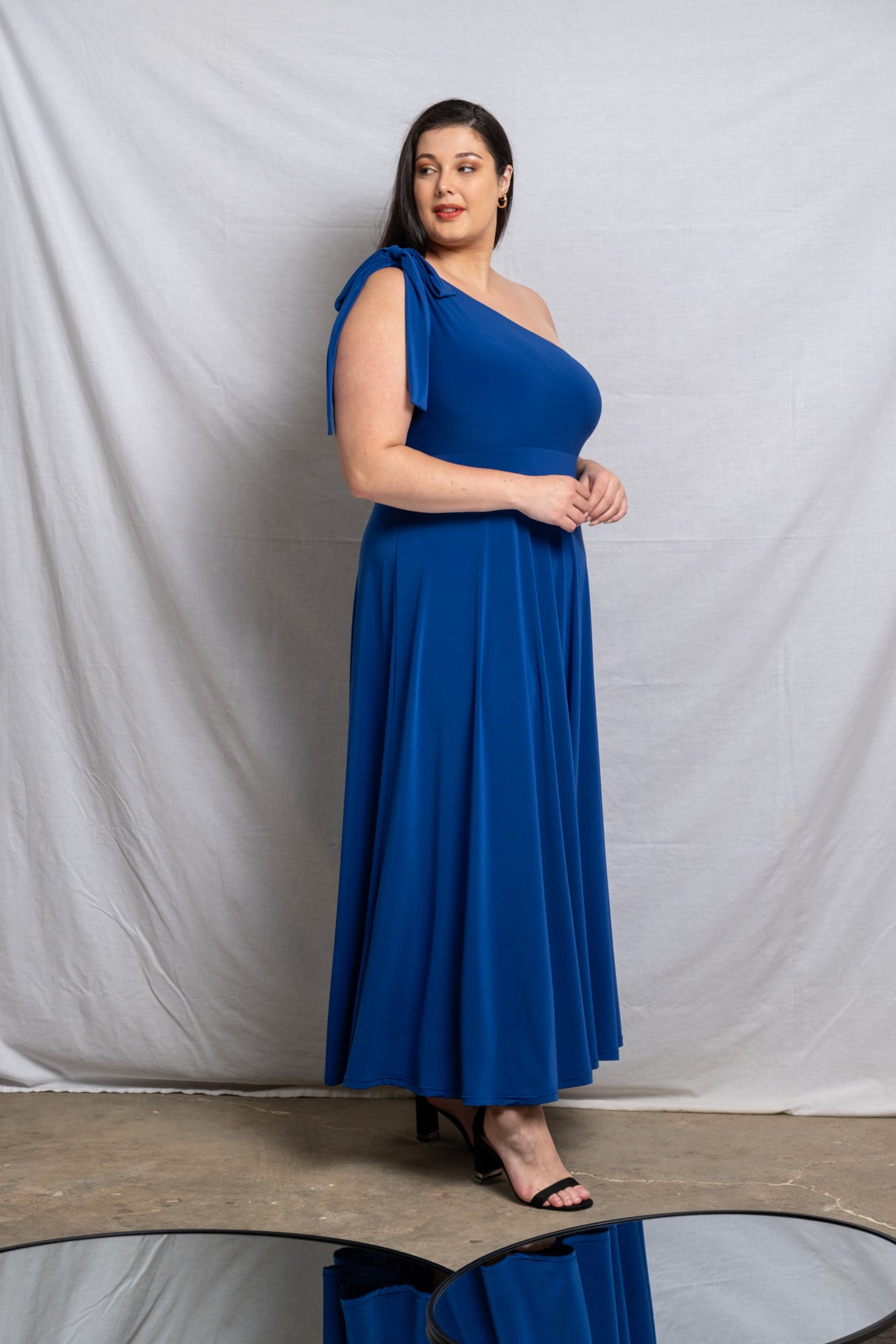 One Shoulder Maxi Bow Dress - Cobalt  SALE size 44