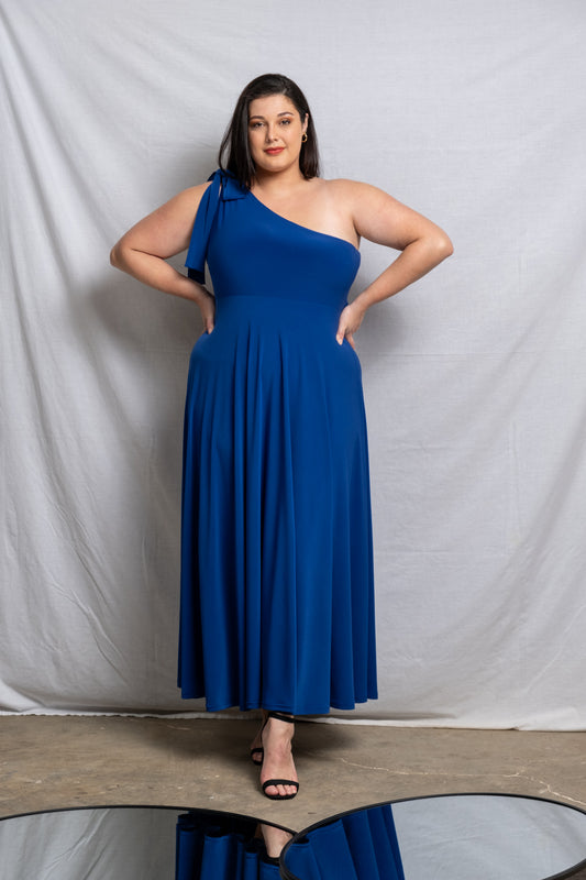 One Shoulder Maxi Bow Dress - Cobalt  SALE size 44