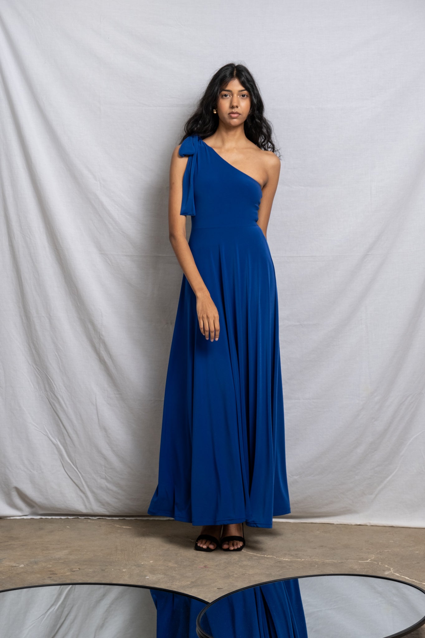 One Shoulder Maxi Bow Dress - Cobalt size 32
