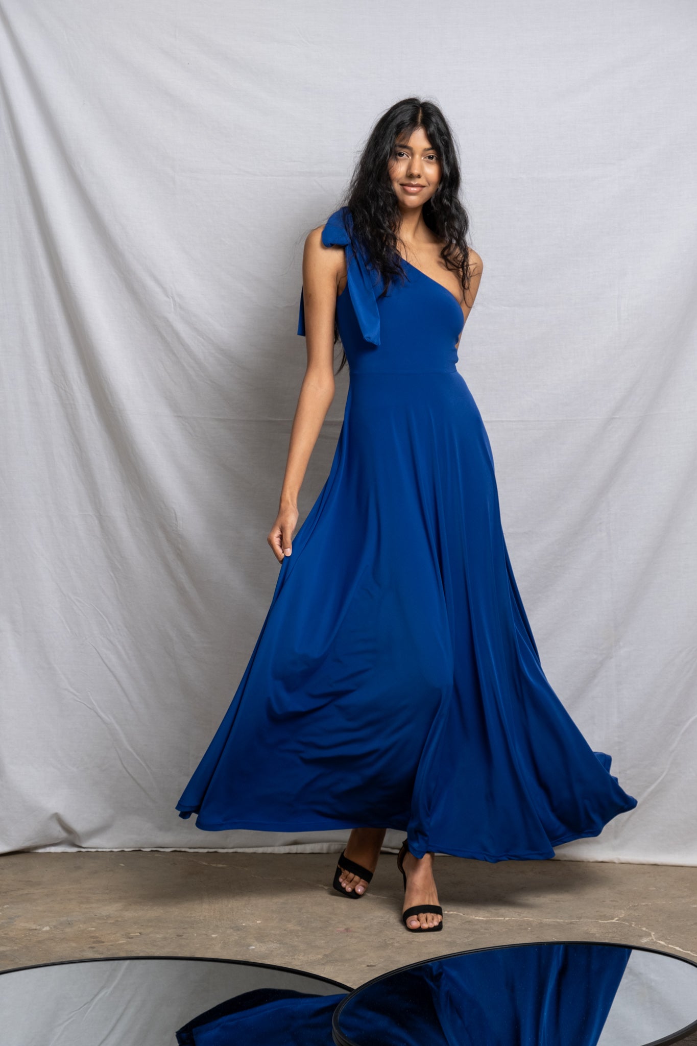 One Shoulder Maxi Bow Dress - Cobalt size 32