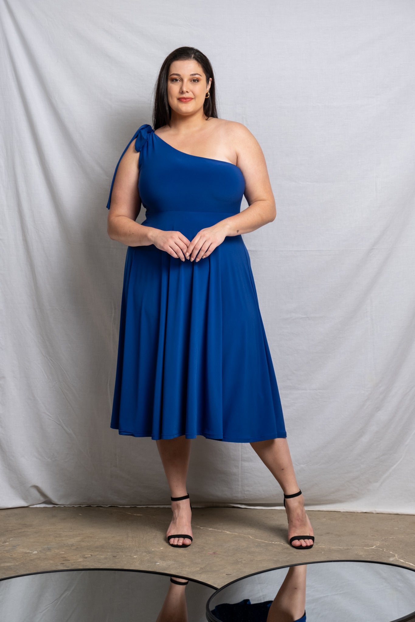 One Shoulder Midi Bow Dress - Cobalt SALE size 32,44