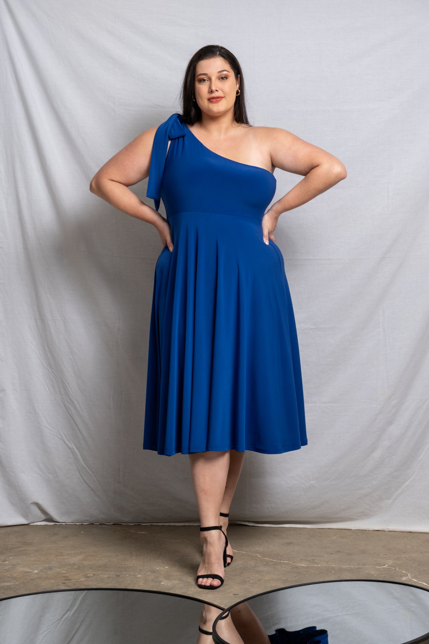 One Shoulder Midi Bow Dress - Cobalt SALE size 32,44
