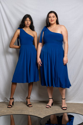 One Shoulder Midi Bow Dress - Cobalt SALE size 32,44