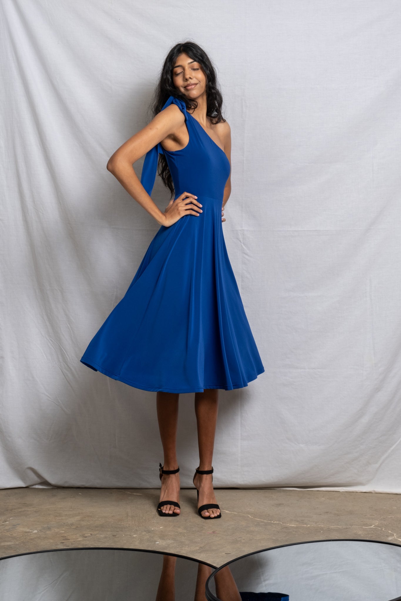 One Shoulder Midi Bow Dress - Cobalt SALE size 32,44