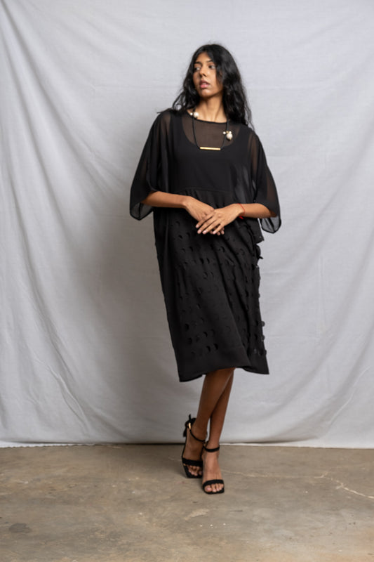 Laser Cut Panel Dress | Black Size 36,40,44