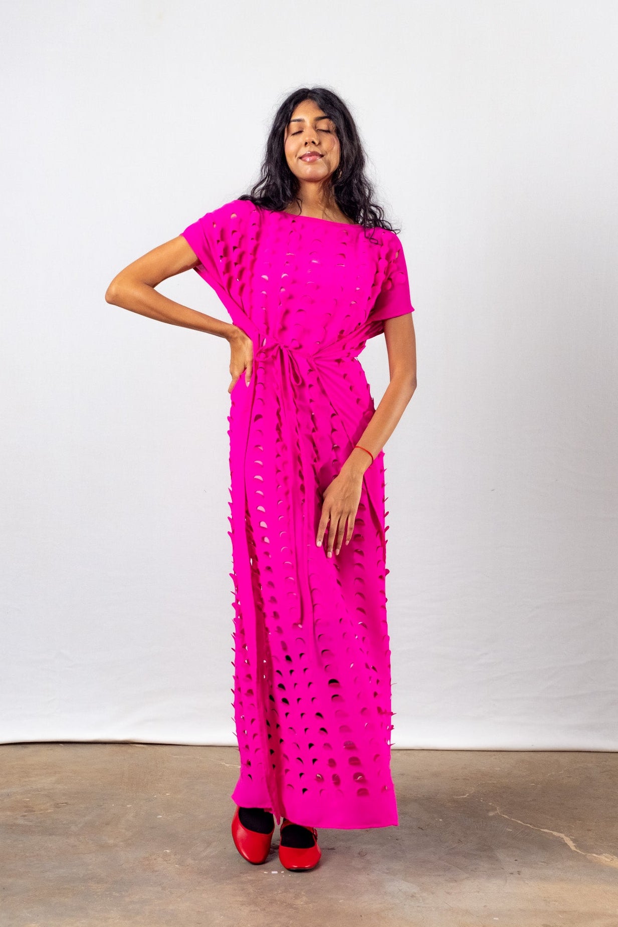 Laser Cut Maxi Dress | Pink