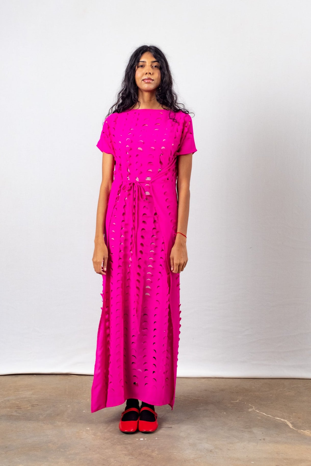 Laser Cut Apron Dress - Pink