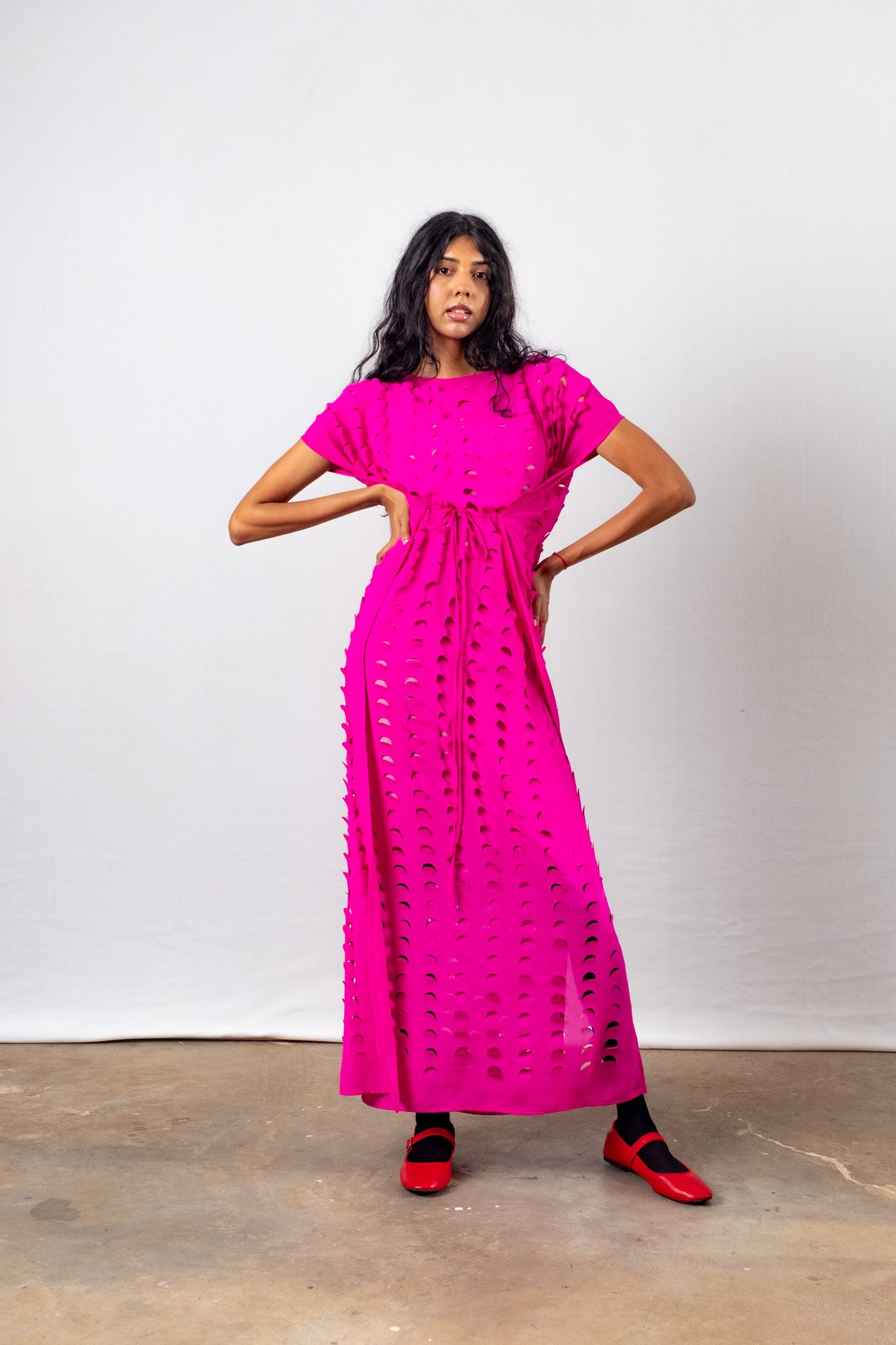 Laser Cut Apron Dress - Pink