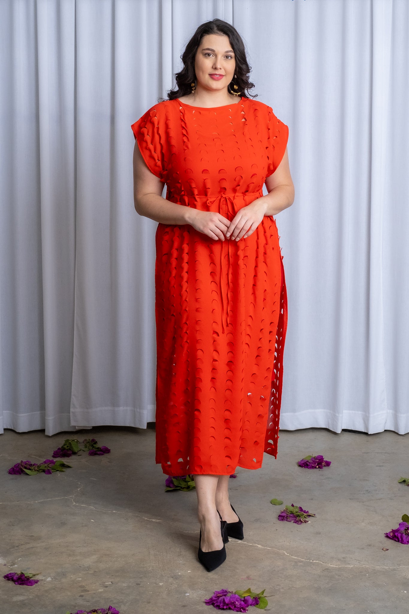 Laser Cut Maxi Dress | Red