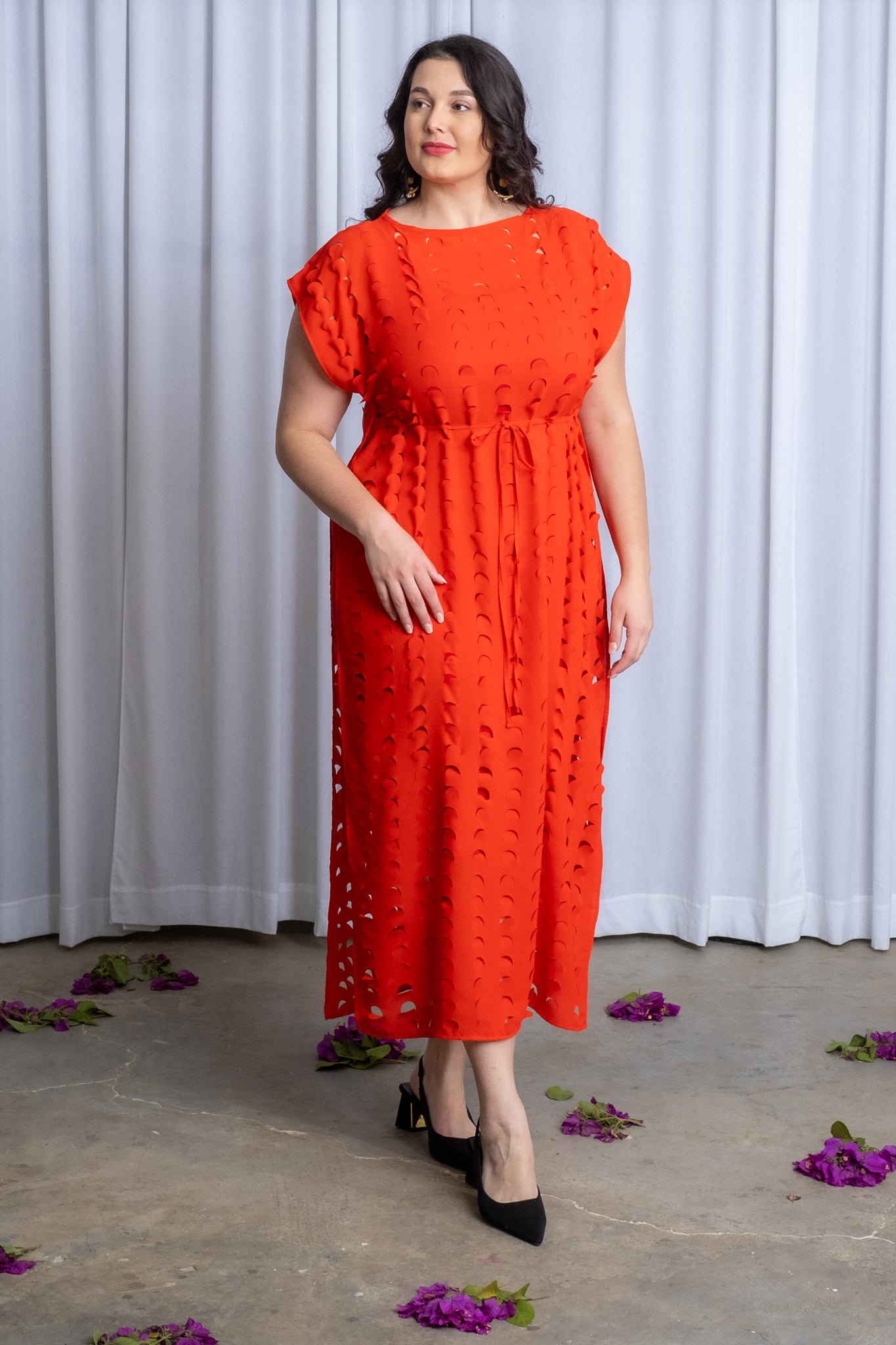 Laser Cut Maxi Dress | Red