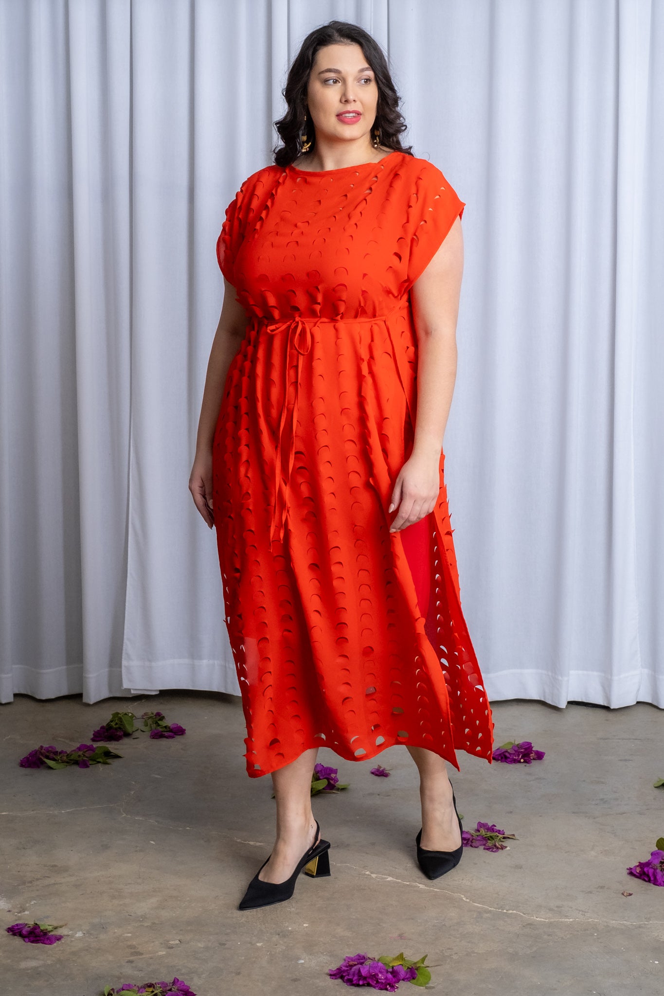 Laser Cut Maxi Dress | Red