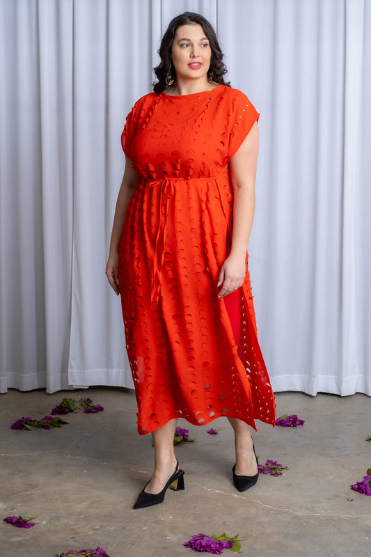 Laser Cut Maxi Dress | Red