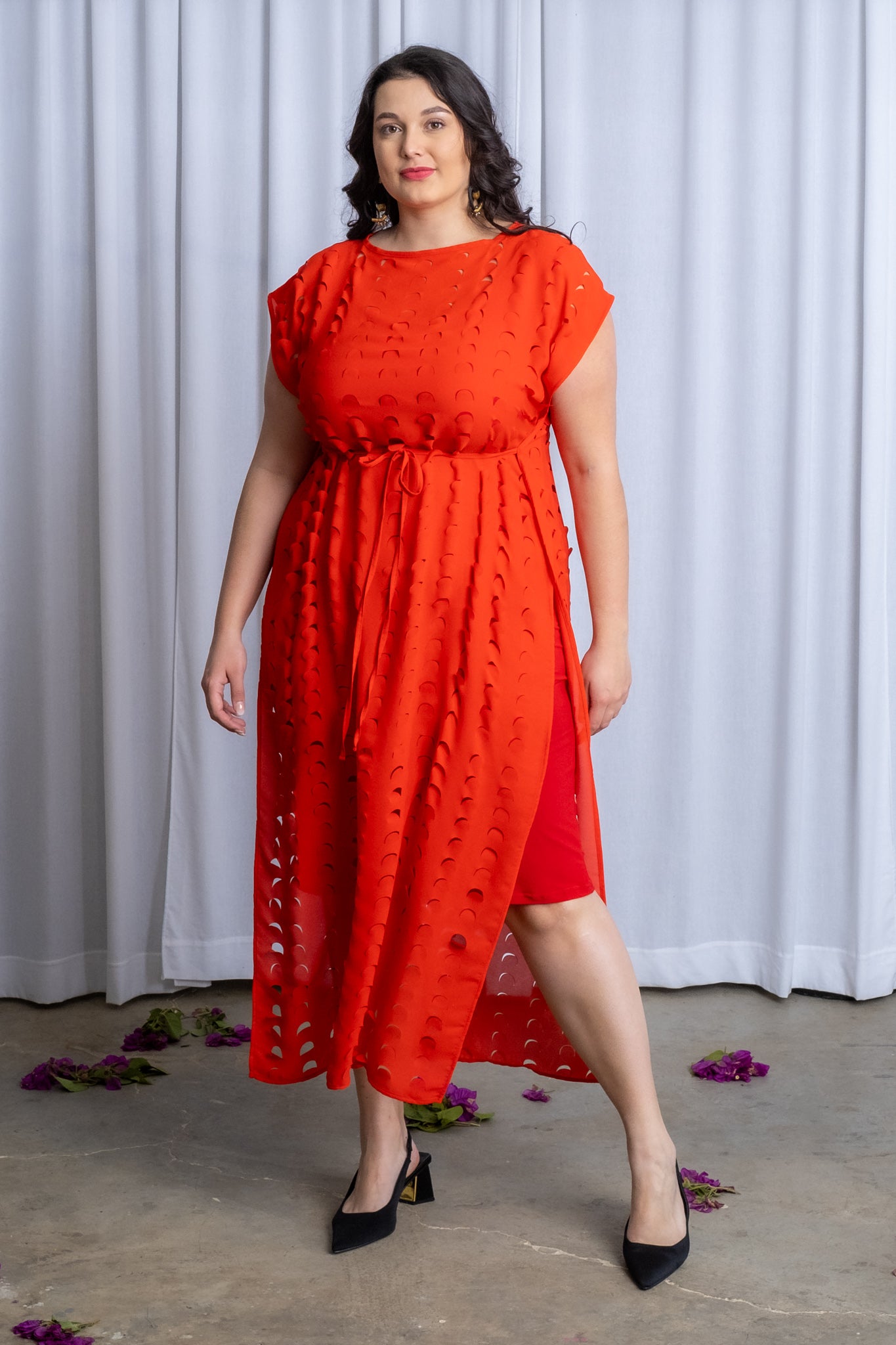 Laser Cut Maxi Dress | Red