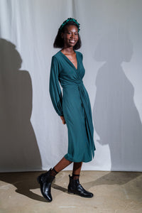 Winter Midi Twist Dress | Forest Green