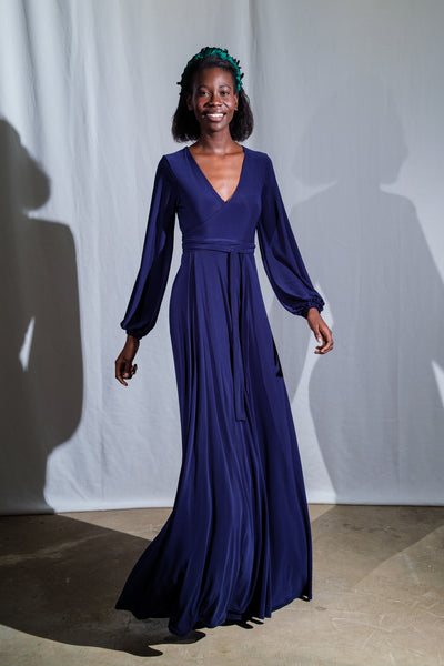 Winter Maxi Wrap Dress - Navy
