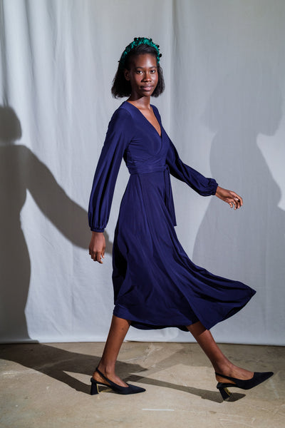 Winter Midi Wrap Dress | Navy