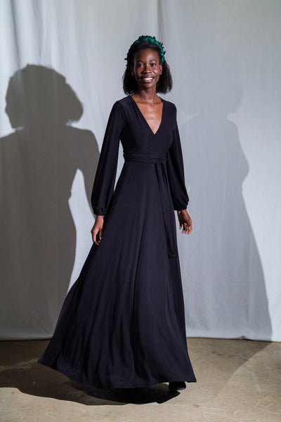 SALE Winter Maxi Wrap Dress - Black size 38