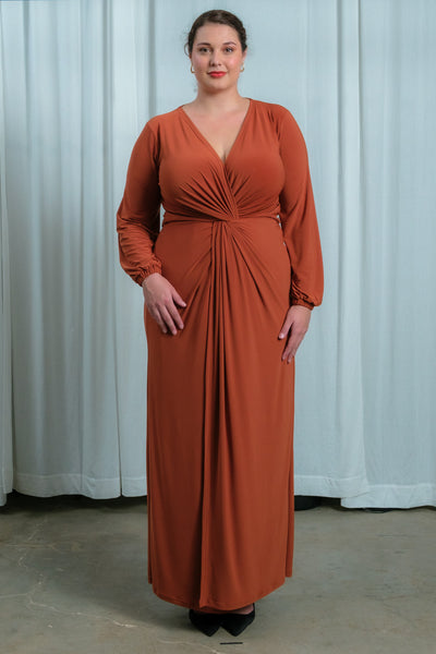 Winter Maxi Twist Dress | Rust