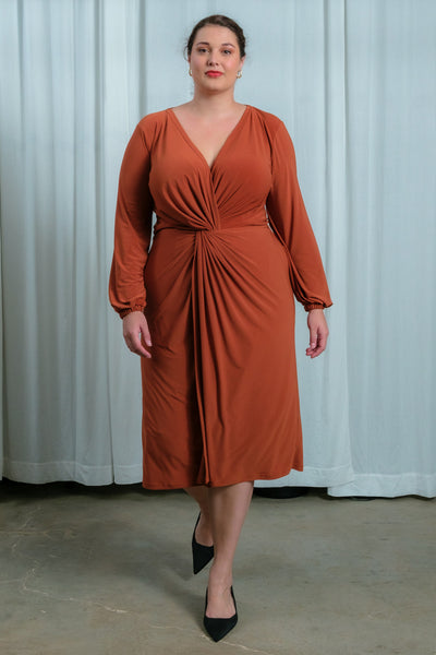 Winter Midi Twist Dress | Rust