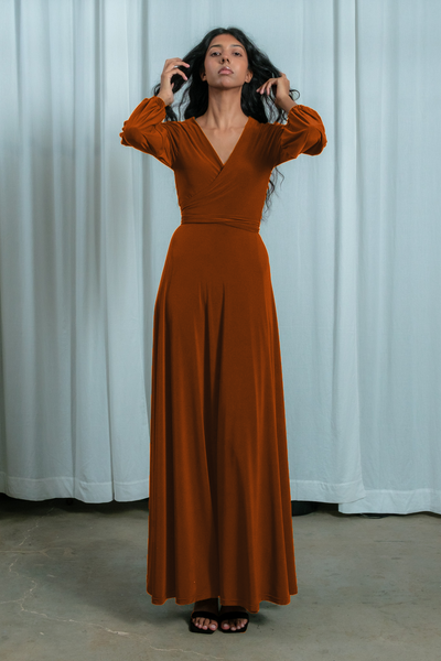 Winter Maxi Wrap Dress | Rust