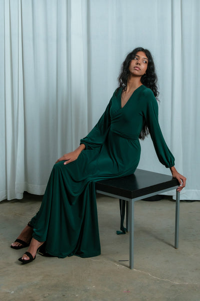 Winter Maxi Wrap Dress | Forest Green