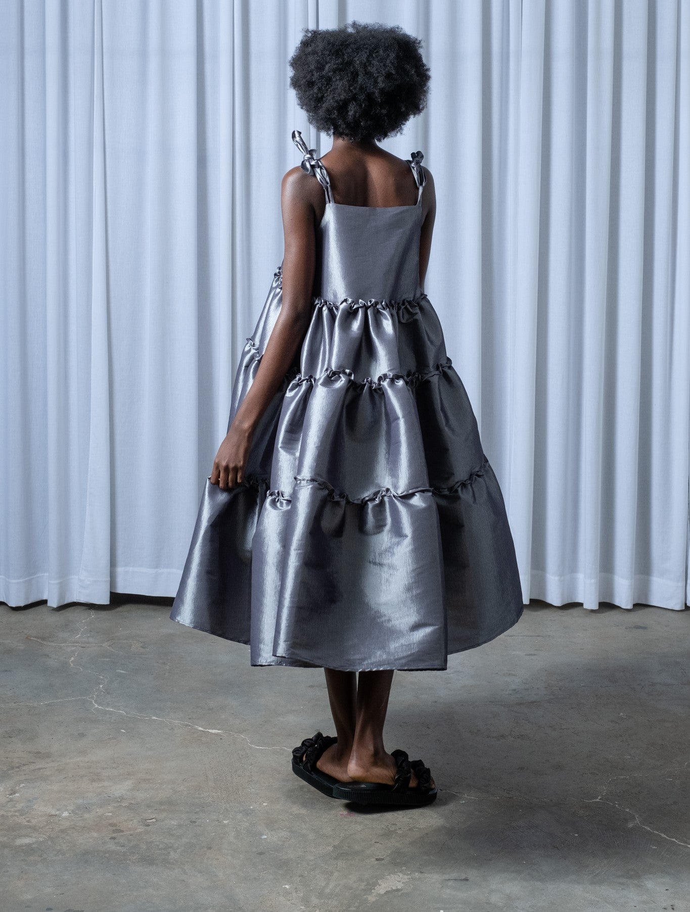 Maxi Frill Dress | Silver size 34, Lemon size 32