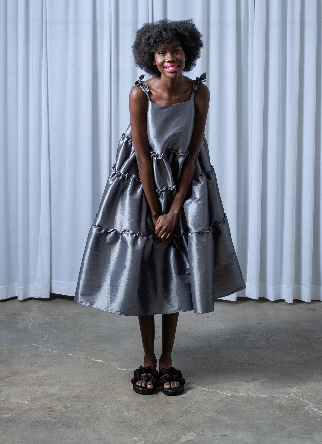 Maxi Frill Dress | Silver size 34, Lemon size 32