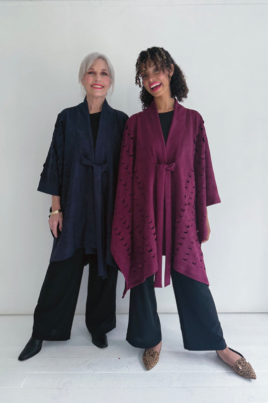 Laser Cut Kova Cape Jacket | Burgundy, Black or Navy