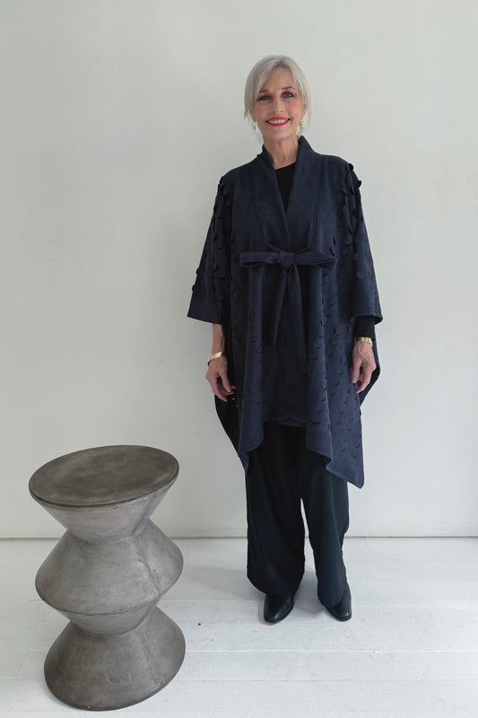 Laser Cut Kova Cape Jacket | Navy