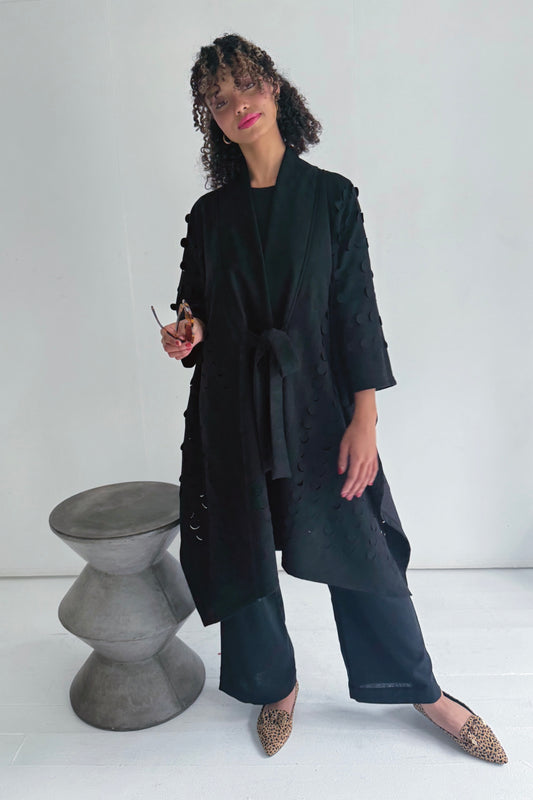 Laser Cut Kova Cape Jacket | Black