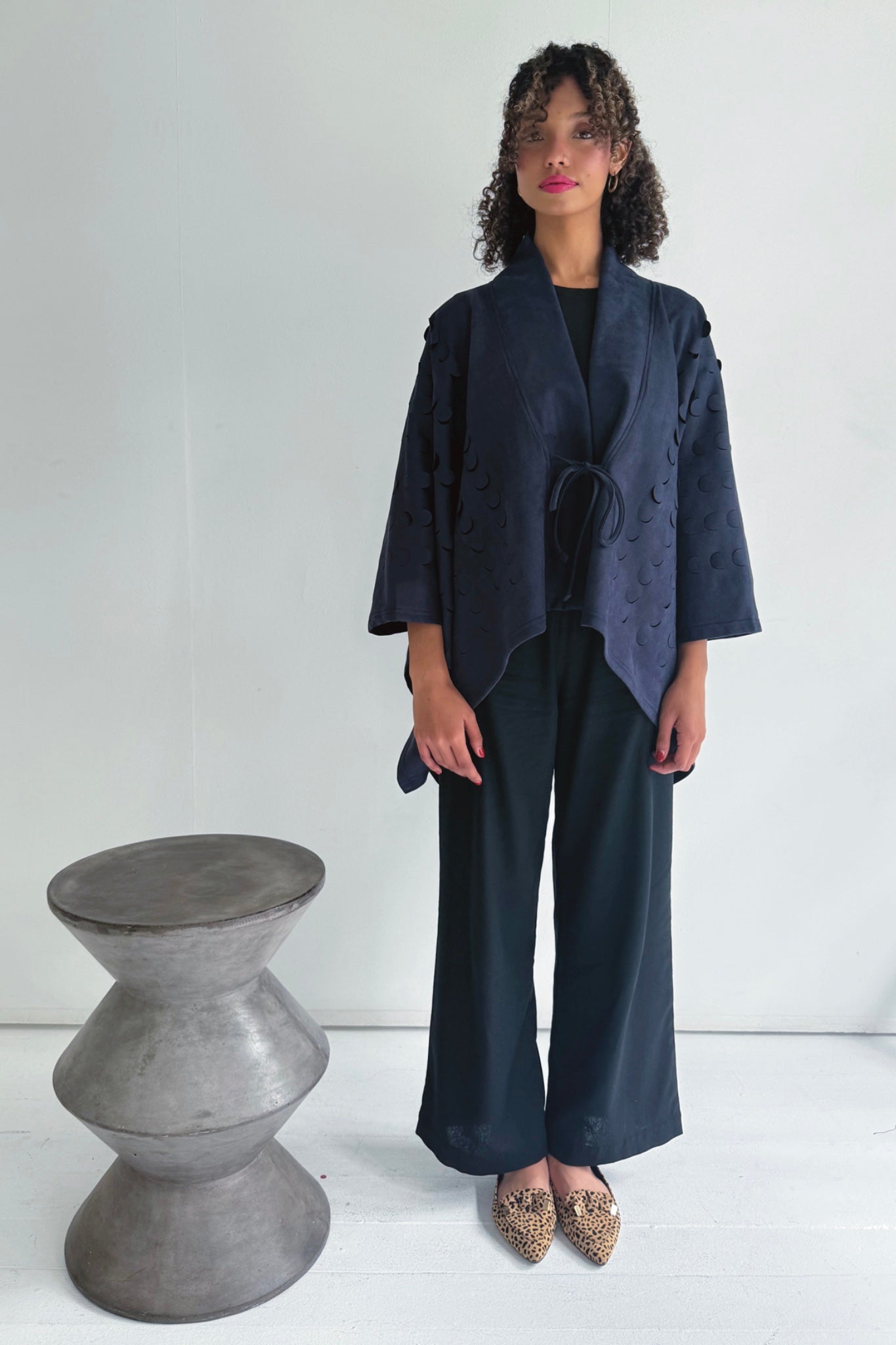 Kiko Laser Cut Cropped Cape | Navy