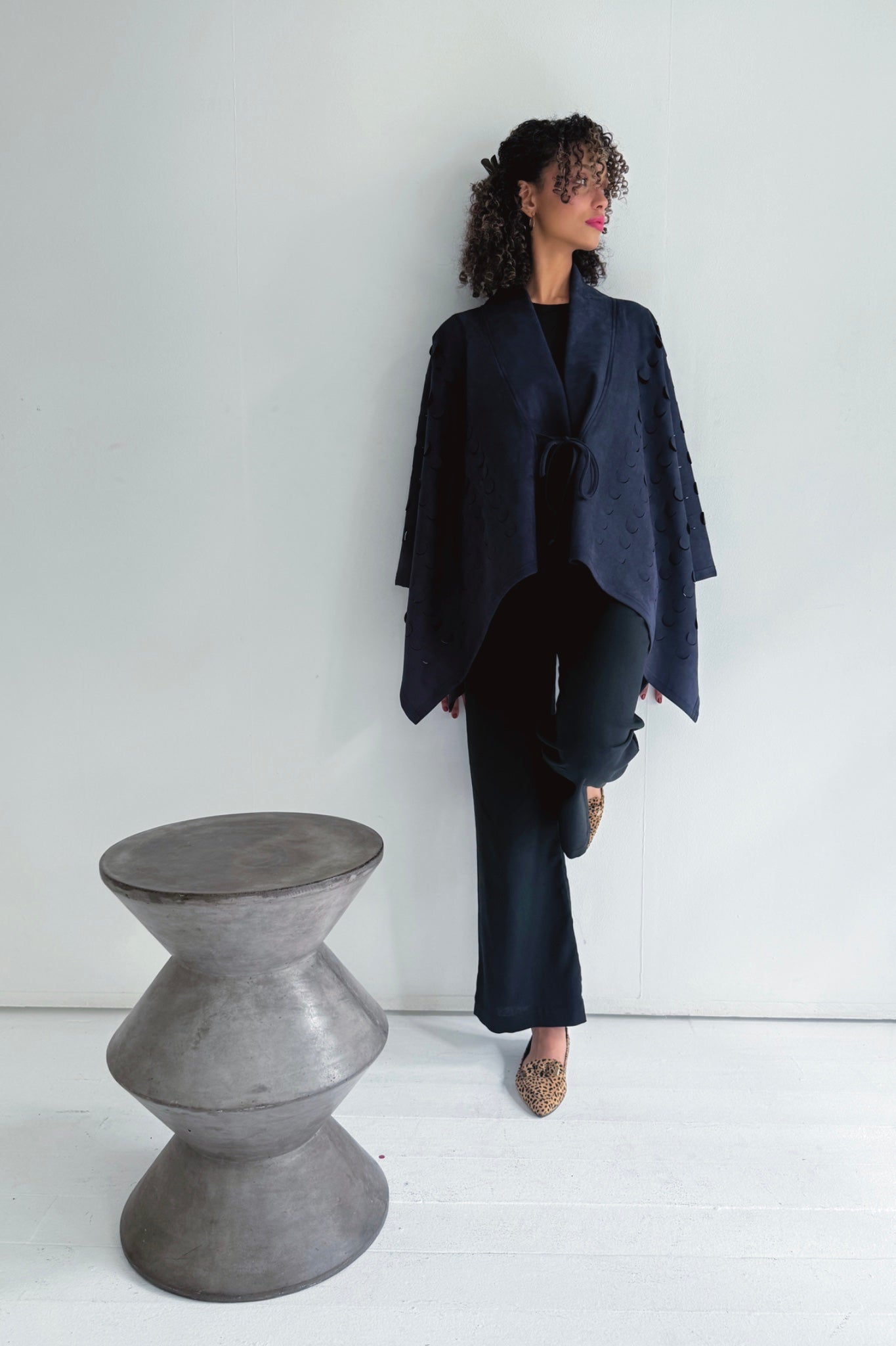 Kiko Laser Cut Cropped Cape | Navy