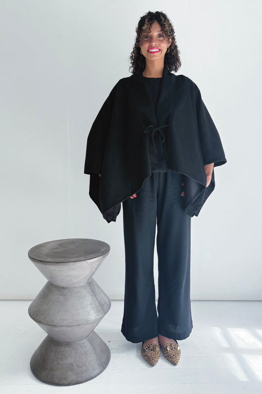 Kiko Cropped Cape | Burgundy, Black and Navy - One Size